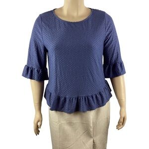W5 Top Size XL Blue Ruffle Trim Swiss Dots